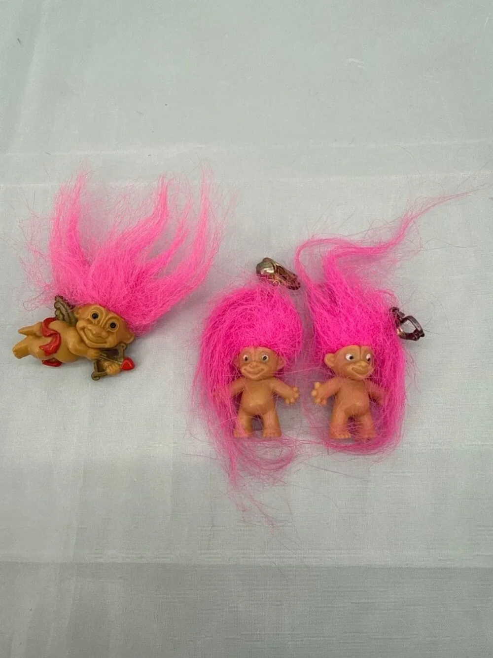 Vintage 90s Russ Troll Doll Clip On Earrings Pin Lot Pink Hair Cupid Kitsch Kidc